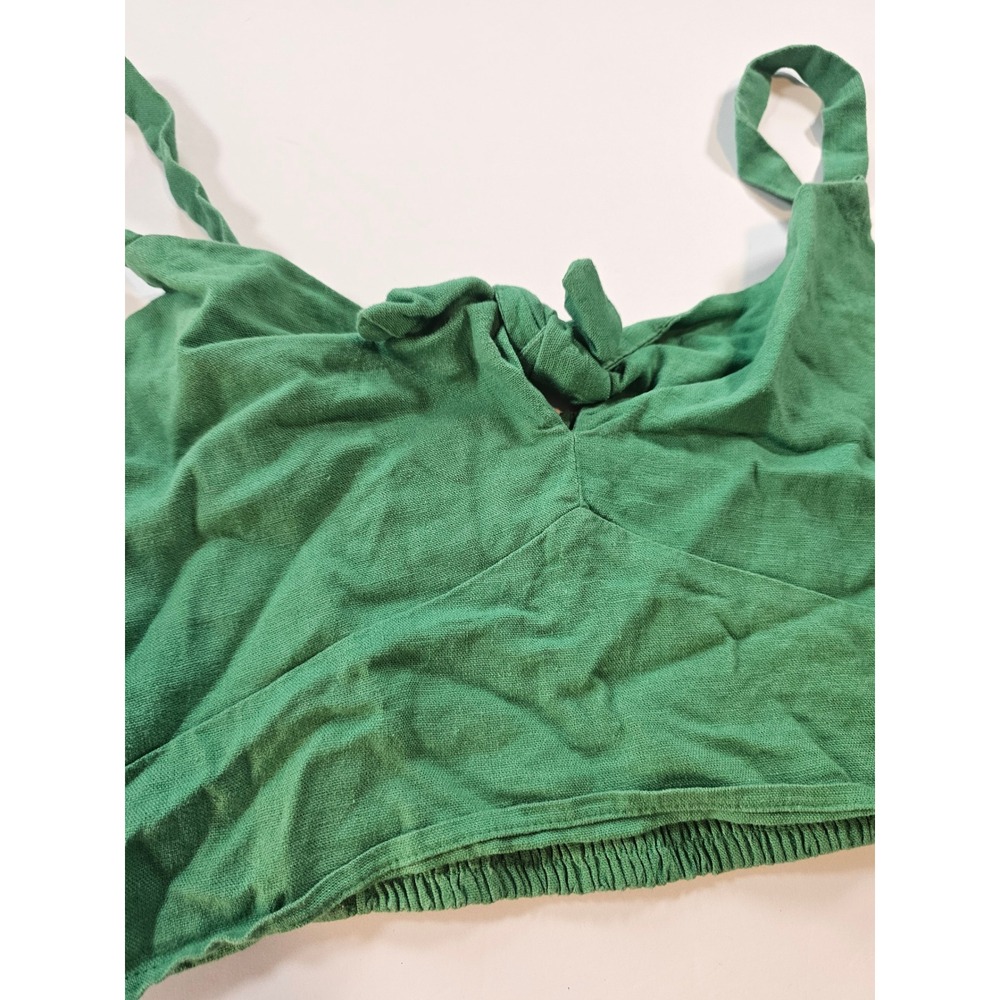 Universal Thread Crop Top Womens Medium Green Tie Front Summer Smocked Camisole - Picture 3 of 6